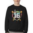 16th Birthday Baseball Drip Number 16 Year Old Birthday Boy Youth Crewneck Sweatshirt