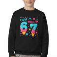 I Was 6 Now I'm 7 67 Birthday Baseball Drip 7 Year Old Youth Crewneck Sweatshirt
