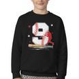 9 Years Old Baseball Birthday Boy 9th Bday Party Youth Crewneck Sweatshirt