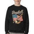 American Flag Baseball Player Bat Fan Catcher Pitcher USA Youth Crewneck Sweatshirt American Flag Baseball Player Bat Fan Catcher Pitcher USA Youth Crewneck Sweatshirt