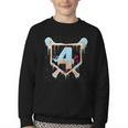 Baseball 4 Year Old Ice Cream Drip 4th Birthday Boy Number 4 Youth Crewneck Sweatshirt Baseball 4 Year Old Ice Cream Drip 4th Birthday Boy Number 4 Youth Crewneck Sweatshirt