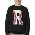 Baseball Alphabet Monogram Initial Letter R Youth Crewneck Sweatshirt