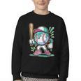 Baseball Character Cartoon Batter Drip Style Women Men Youth Crewneck Sweatshirt Baseball Character Cartoon Batter Drip Style Women Men Youth Crewneck Sweatshirt