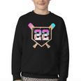 Baseball Ice Cream Drip Number 22 Player 22nd Birthday Youth Crewneck Sweatshirt