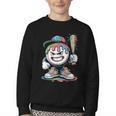 Baseball Mascot Attitude Graffiti Splash Bat Cap Youth Crewneck Sweatshirt Baseball Mascot Attitude Graffiti Splash Bat Cap Youth Crewneck Sweatshirt