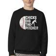 Chicks Dig The Pitcher Baseball Youth Crewneck Sweatshirt Chicks Dig The Pitcher Baseball Youth Crewneck Sweatshirt