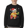Christmas Gingerbread Man Baseball Player Catcher Youth Crewneck Sweatshirt