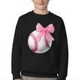 Cute Coquette Baseball Pink Bow Player & Fan Girls Youth Crewneck Sweatshirt
