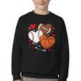 Cute Heart Baseball Basketball Football Valentine Boy Men Youth Crewneck Sweatshirt