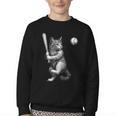 Cute Kitten Playing Baseball Hitter Bat Cool Baseball Cat Youth Crewneck Sweatshirt