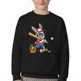 Easter Bunny Baseball Player Batter Rabbit Boys Kids Men Youth Crewneck Sweatshirt