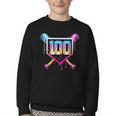 Happy 100 Days Of School Baseball Drip 100th Day Of School Youth Crewneck Sweatshirt