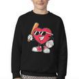 Heart Play Baseball Valentine's Day Teens Boys Girls Kids Youth Crewneck Sweatshirt