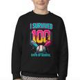 HUGvyn I Survived 100 Days Baseball Teacher Ice Cream Drip Youth Crewneck Sweatshirt