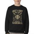 Just a Boy Who Loves Baseball Youth Crewneck Sweatshirt Just a Boy Who Loves Baseball Youth Crewneck Sweatshirt