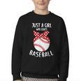 Just A Girl Who Loves Baseball Cute Retro Baseball Lover Youth Crewneck Sweatshirt