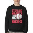Kids Stealing Hearts Like I Steal Bases Cute Baseball Boys Youth Crewneck Sweatshirt