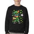 Leprechaun Playing Baseball Happy St Patricks Day Men Boys Youth Crewneck Sweatshirt