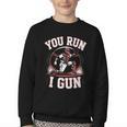 You Run I Gun Baseball Catcher Softball Player Youth Crewneck Sweatshirt You Run I Gun Baseball Catcher Softball Player Youth Crewneck Sweatshirt