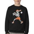 Skeleton Batting Baseball Halloween Youth Crewneck Sweatshirt
