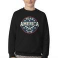 Team America 1776 4th Of July Patriotic Baseball Youth Crewneck Sweatshirt