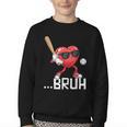 Valentines Bruh Red Heart Playing Baseball Men Boys Kids Youth Crewneck Sweatshirt