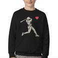 Valentines Day Baseball Batter Silhouette Heart Men Boy Kids Youth Crewneck Sweatshirt