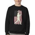 Vintage American Flag Baseball Batter Patriotic Home Run Youth Crewneck Sweatshirt