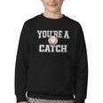 You'Re A Catch Baseball Pun Heart Kids Boys Valentines Youth Crewneck Sweatshirt