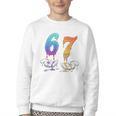 67 Meme Baseball Kids Girls Humor Number 6 7 Youth Crewneck Sweatshirt