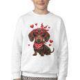 Dachshund Valentines Day Wiener Dog Lover Weenie Heart Raglan Baseball Tee Youth Crewneck Sweatshirt