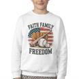 Faith Family Freedom Patriotic Christian Baseball Game Day Youth Crewneck Sweatshirt