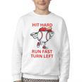 Hit Hard Run Fast Turn Left Baseball Player Premium Tri-Blend Youth Crewneck Sweatshirt