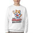 Take Meowt To The Ball Game Tee Slugger Cat Baseball Youth Crewneck Sweatshirt