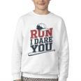 Run I Dare You Baseball Catcher Player Fan Youth Crewneck Sweatshirt