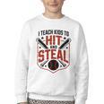 I Teach Kids To Hit And Steal Baseball Softball Coach Premium Tri-Blend Youth Crewneck Sweatshirt