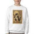 Vintage Japanese Ukiyo-e Baseball Cat Batting Youth Crewneck Sweatshirt Vintage Japanese Ukiyo-e Baseball Cat Batting Youth Crewneck Sweatshirt