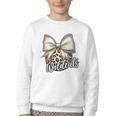 Wildcats Baseball Leopard Print Coquette Bow Mascot Game Day Youth Crewneck Sweatshirt