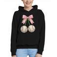 Baseball Girls Women Coquette Pink Bow Baseball Graphic Youth Hoodie