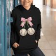 Baseball Girls Women Coquette Pink Bow Baseball Graphic Youth Hoodie