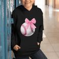 Cute Coquette Baseball Pink Bow Player & Fan Girls Graphic Youth Hoodie