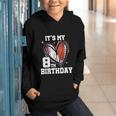 It's My 8th Birthday Baseball Football Heart 8 Year Old Graphic Youth Hoodie