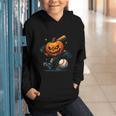 Spooky Halloween Scary Pumpkin Baseball Player Witchy Vibes Graphic Youth Hoodie Spooky Halloween Scary Pumpkin Baseball Player Witchy Vibes Graphic Youth Hoodie