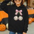Baseball Girls Women Coquette Pink Bow Baseball Graphic Youth Hoodie