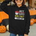 Women's Hit Hard Run Fast Turn Left Baseball Quote Fan Coach Graphic Youth Hoodie Women's Hit Hard Run Fast Turn Left Baseball Quote Fan Coach Graphic Youth Hoodie
