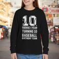 10th Birthday Rookie Of The Year Baseball Double Digit Humor Youth Long Sleeve Tee