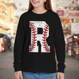 Baseball Alphabet Monogram Initial Letter R Youth Long Sleeve Tee