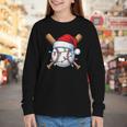Baseball Christmas Lights Santa Christmas Baseball Player Youth Long Sleeve Tee