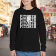 Baseball Pitcher Player Team Sport Lover Family Friends Fans Youth Long Sleeve Tee