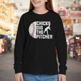 Chicks Dig The Pitcher Baseball Youth Long Sleeve Tee